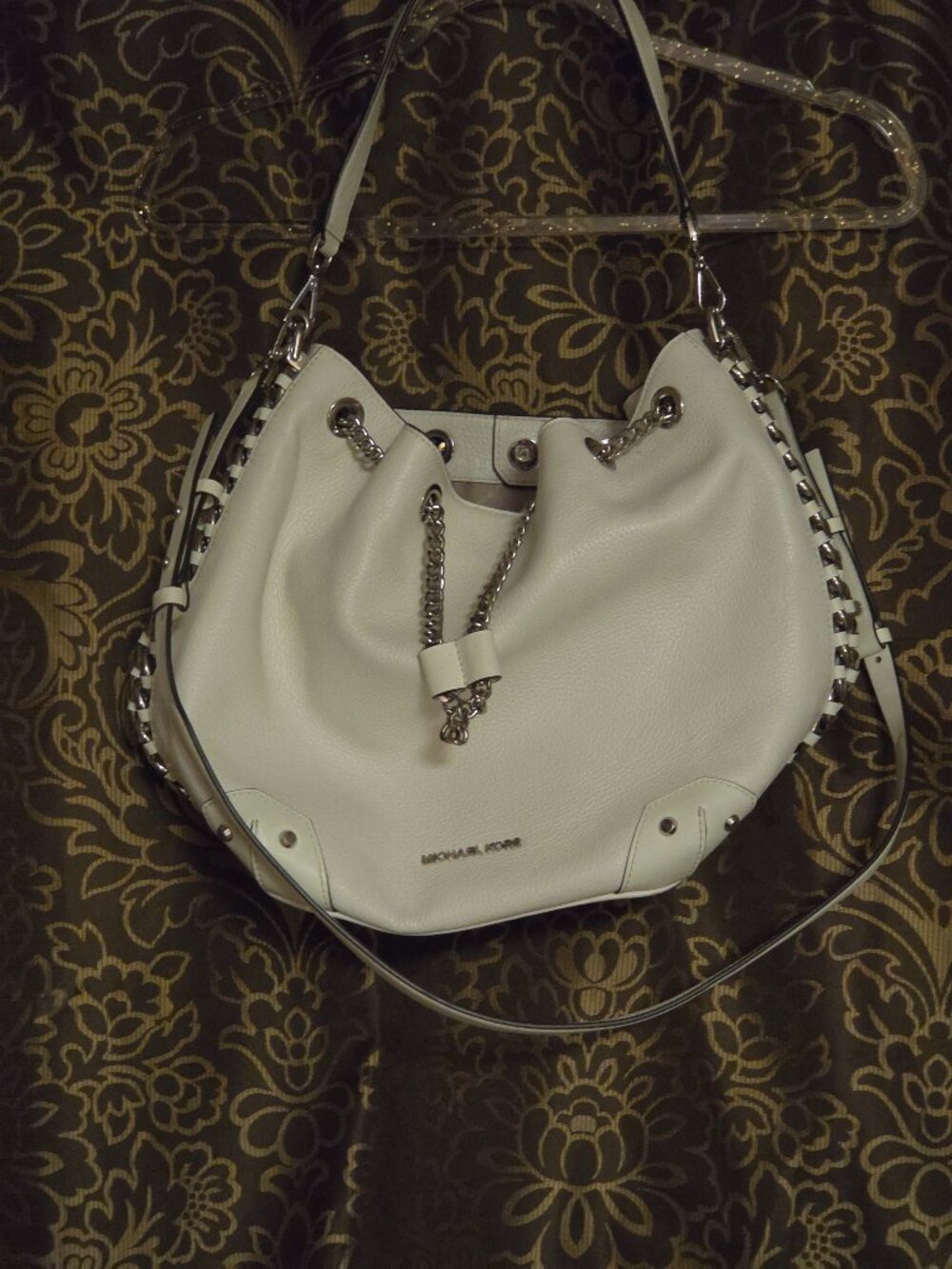 Michael Kors Bags | Michael Kors White Pebbled Leather Hobo With Silver Chain